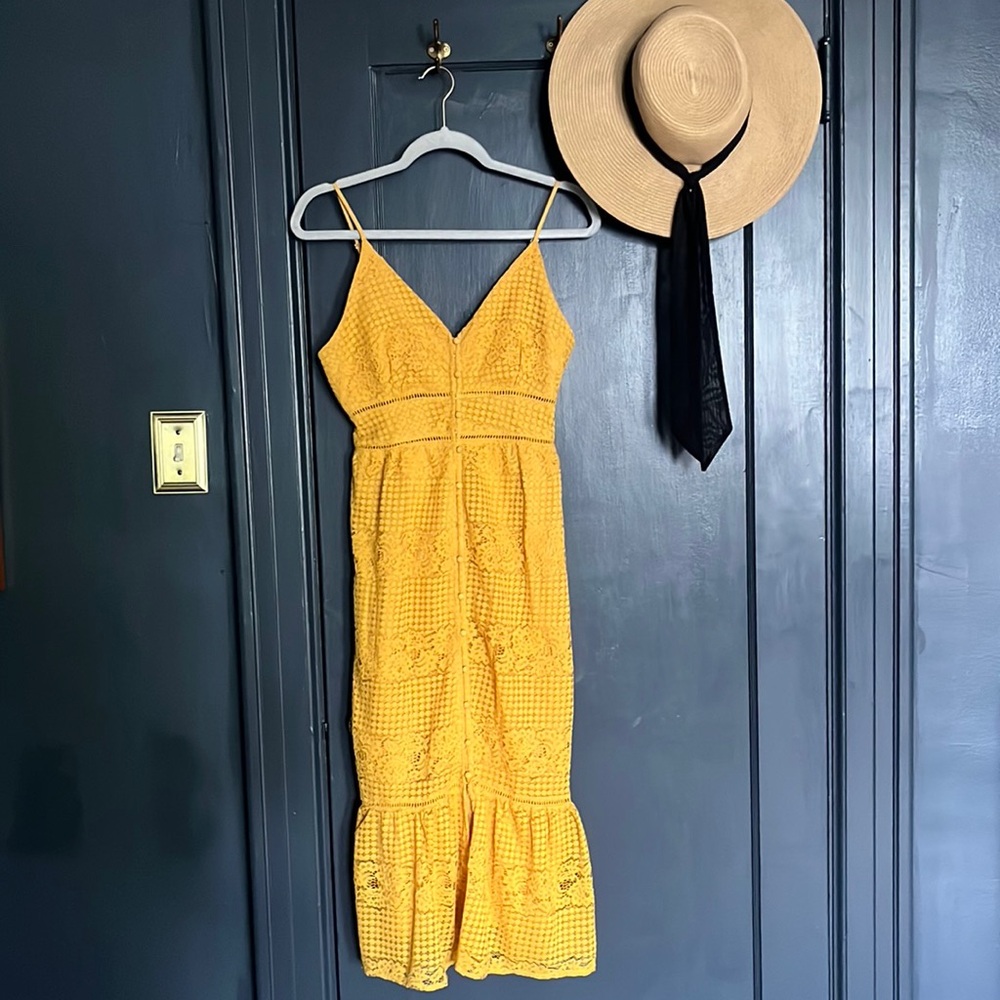 Francesca's Collections Yellow Crochet Midi Dress